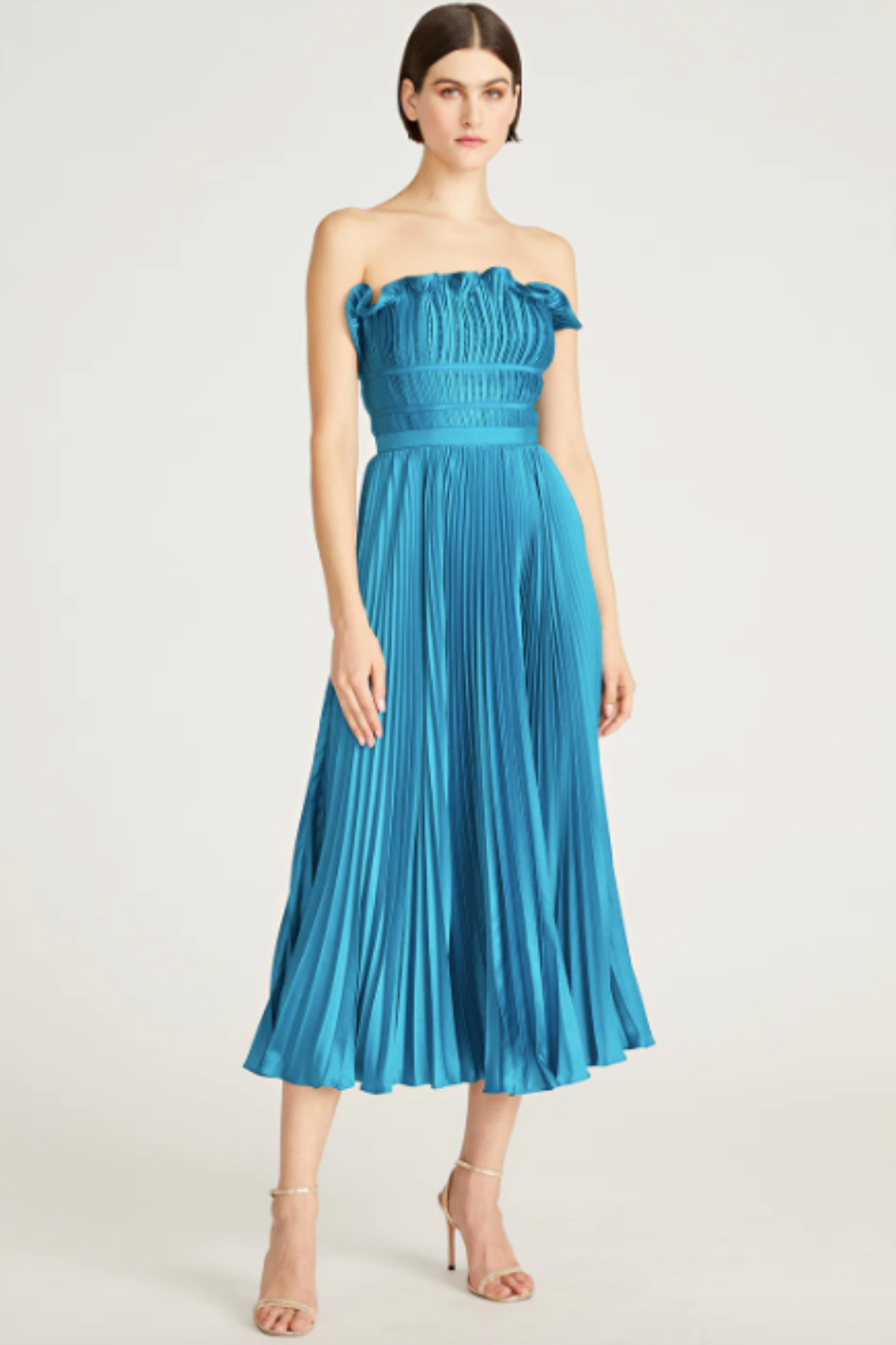 Giada Pleated Strapless Dress in Blue by AMUR RENTAL The Fitzroy