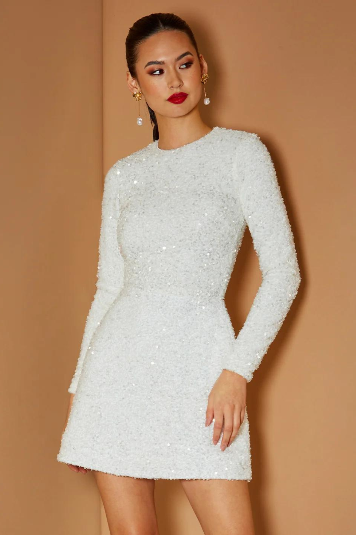 LIKELY Reese Sequin Slip Mini Dress White 2024 Iridescent Bridal Cocktail