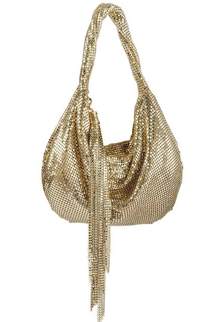 Marisol Mesh Hobo Bag in Gold by Whiting and Davis - RENTAL – The