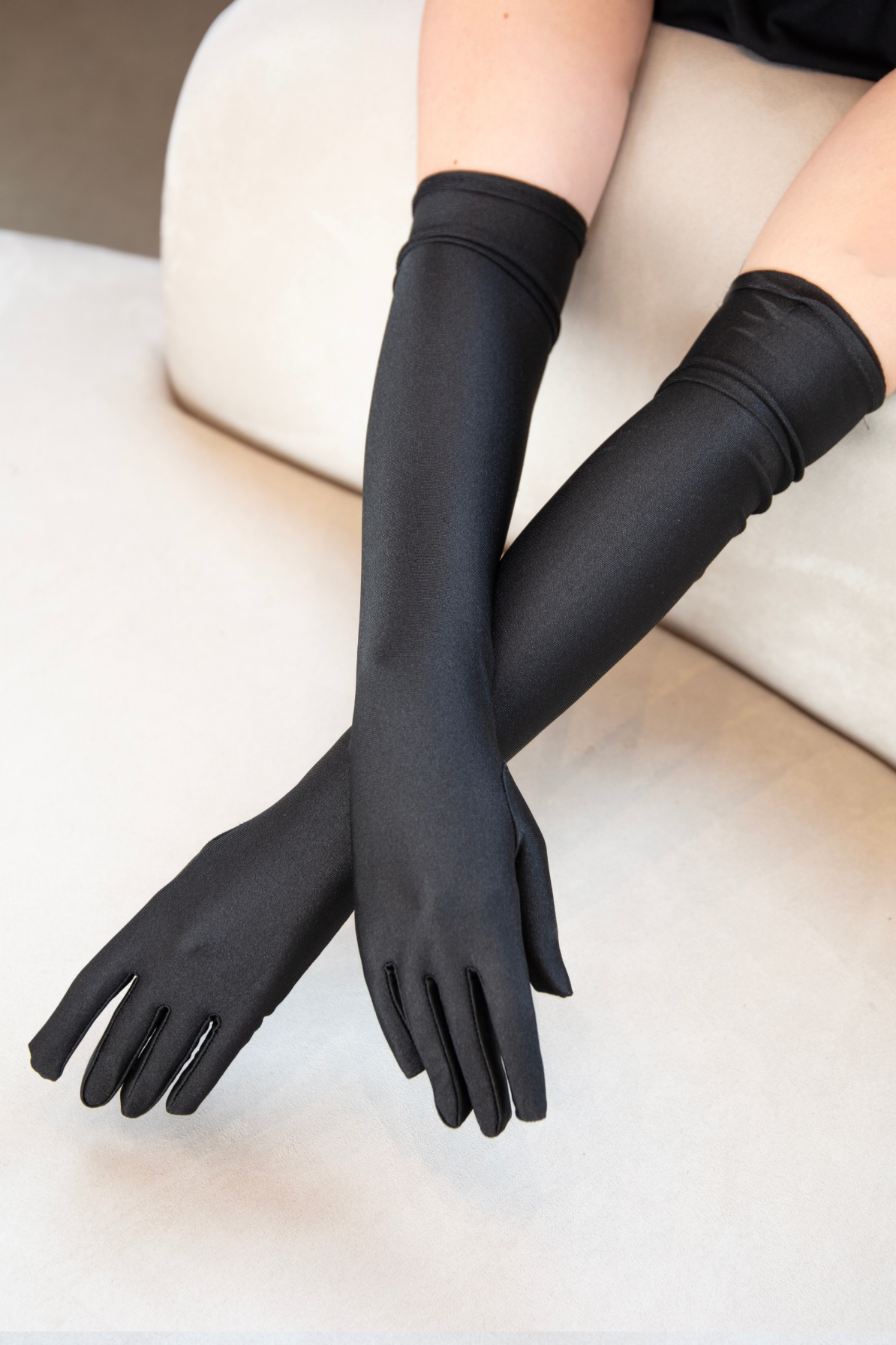 Black Satin Opera Gloves