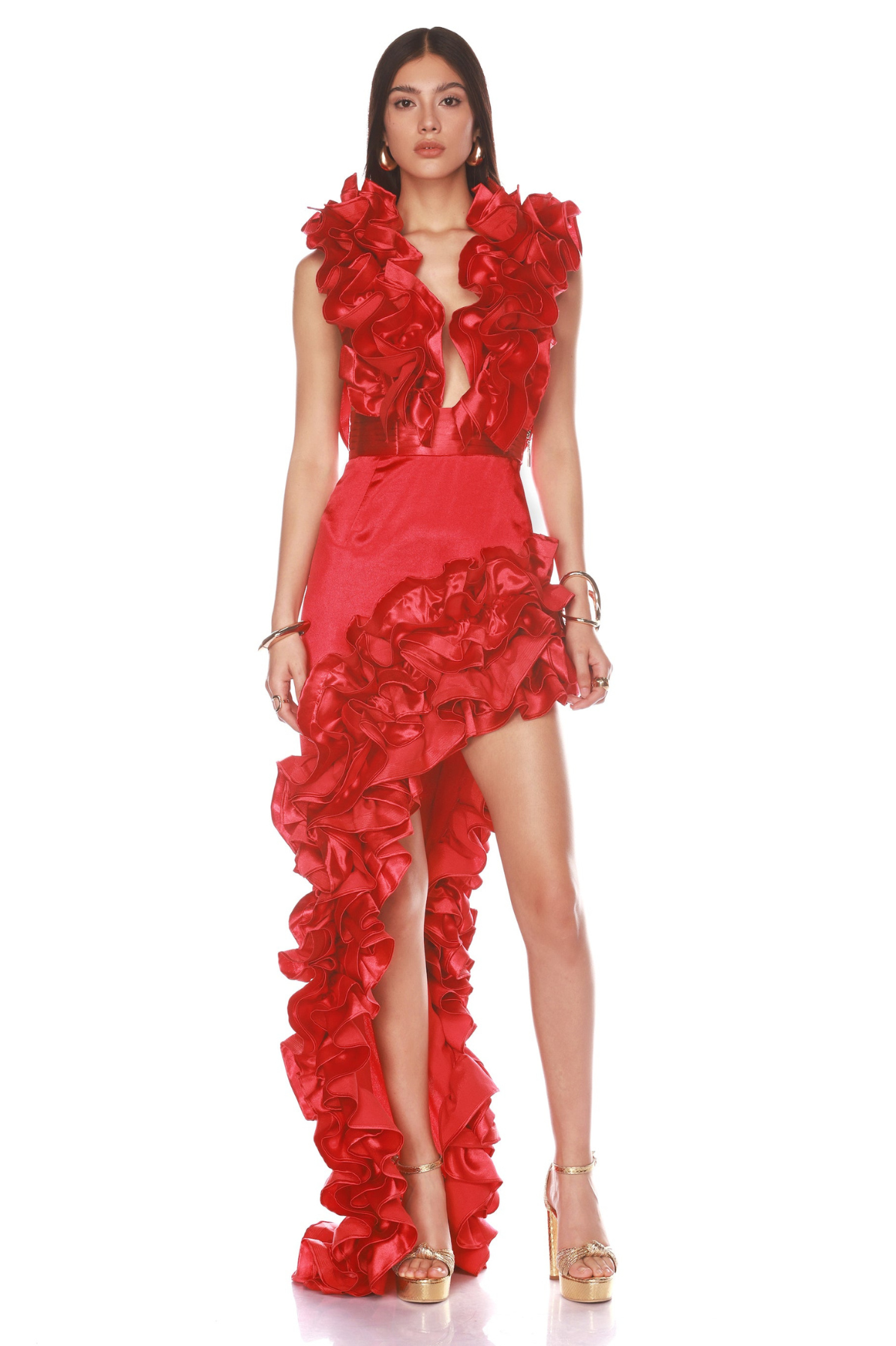 Aurora Red Ruffle Gown by Bronx and Banco