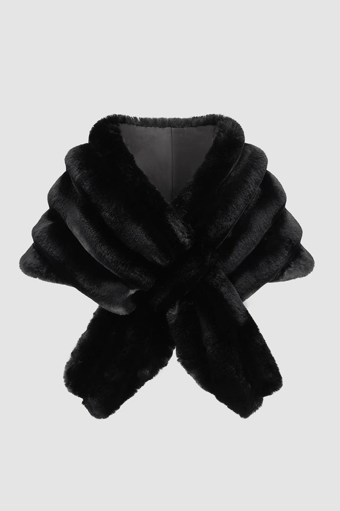 Maura Faux fur Chinchilla Shawl in Black by THEIA - RENTAL