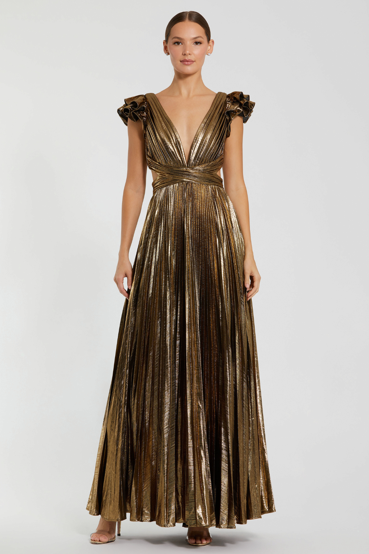Cyrus Pleated Gown in Gold by Mac Duggal - RENTAL