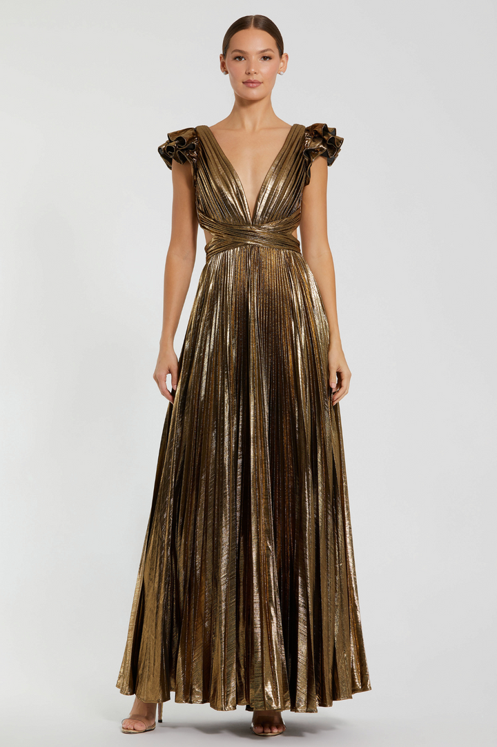 Gold pleated gown best sale