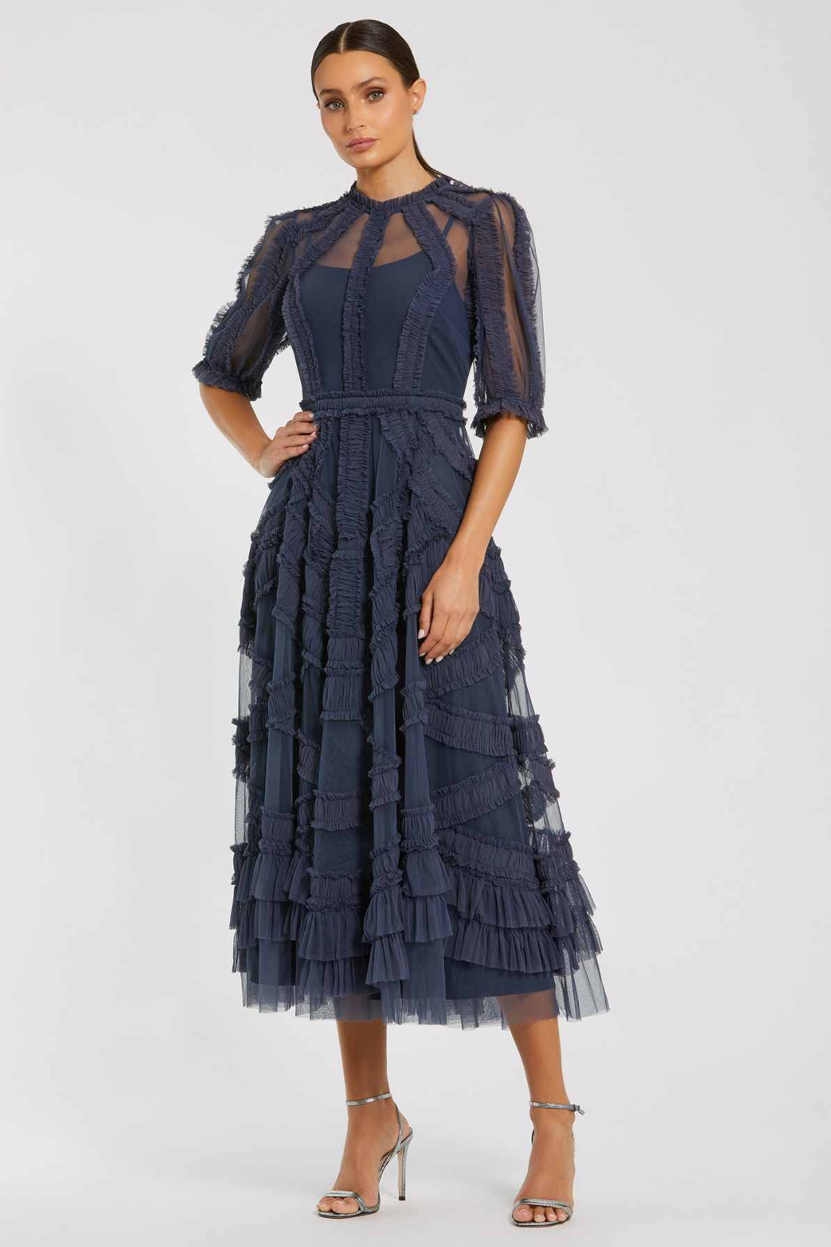 Midnight Ruffle Midi Dress by Mac Duggal - RENTAL