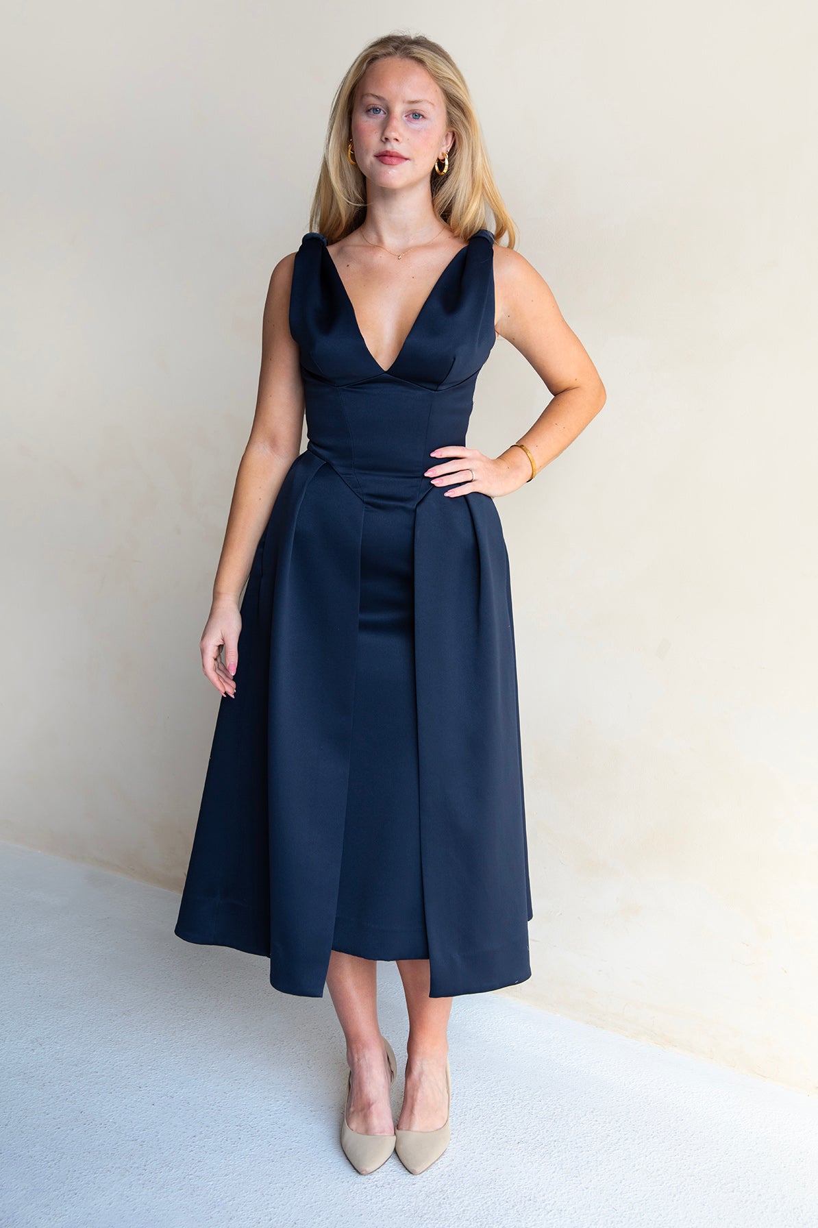 Paloma Midnight Satin Midi Dress by House of CB- RENTAL