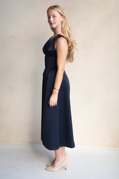 Paloma Midnight Satin Midi Dress by House of CB- RENTAL