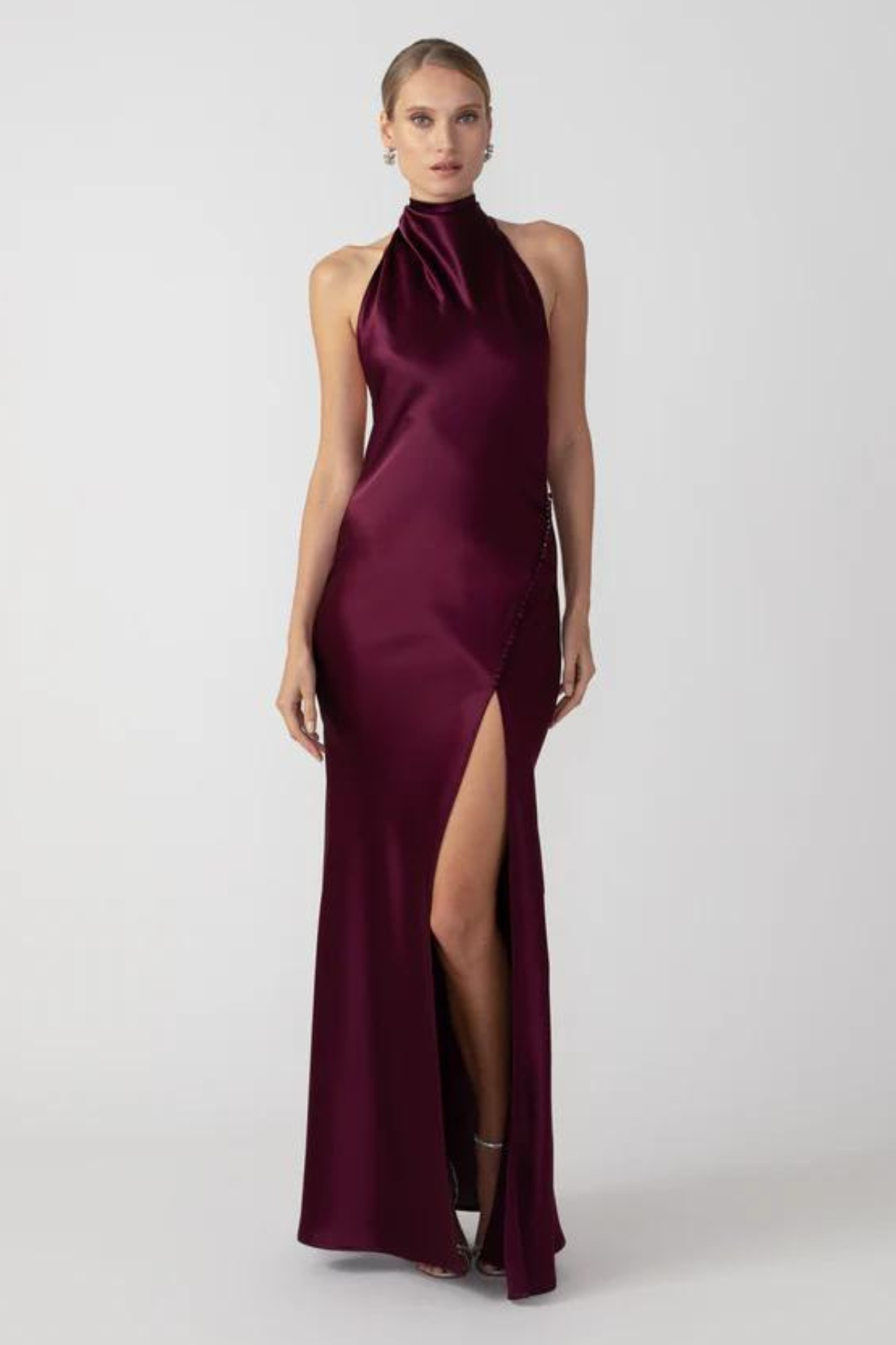 Penelope Satin Gown in Bordeaux (Petite Length) by Sau Lee - RENTAL