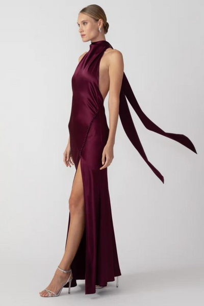 Penelope Satin Gown in Bordeaux (Petite Length) by Sau Lee - RENTAL