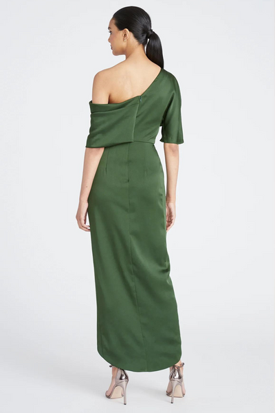 Rayna One Shoulder Draped Dress in Green by Theia Couture - RENTAL