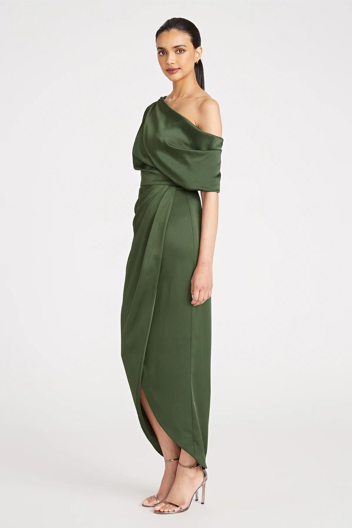 Rayna One Shoulder Draped Dress in Green by Theia Couture - RENTAL