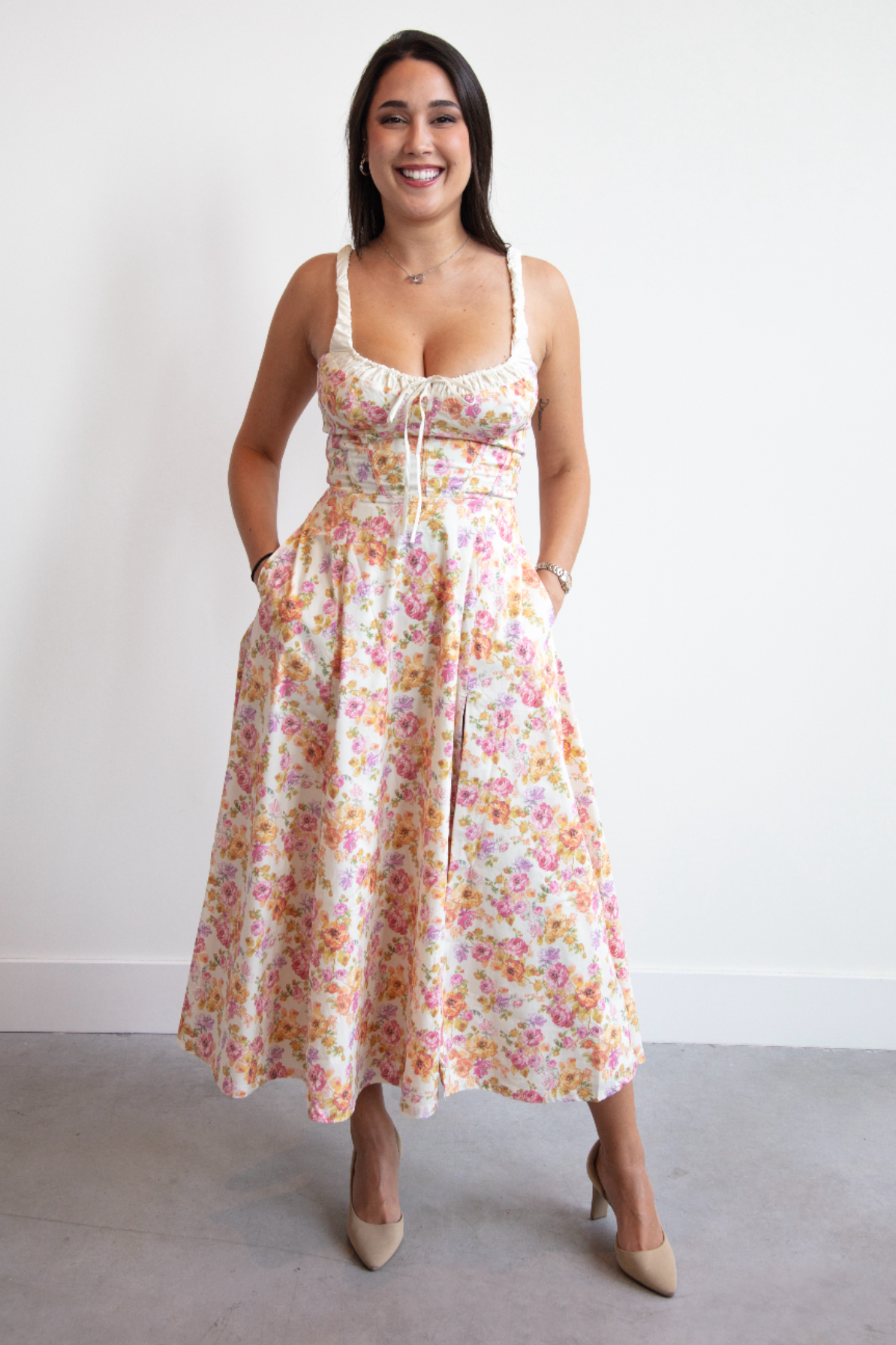 Sabrina Ivory Print Bustier Dress by House of CB- RENTAL