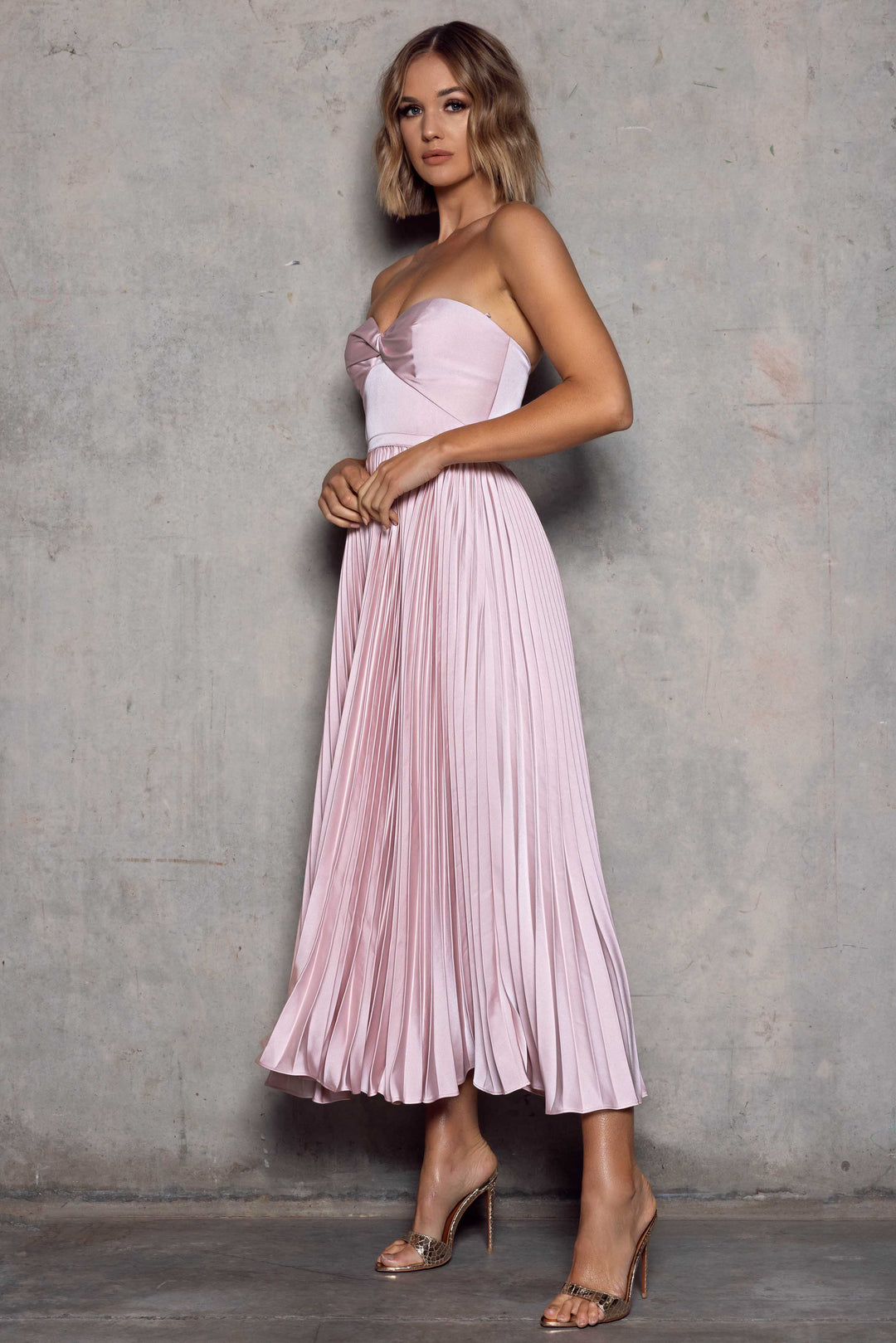 Blush pleated midi dress best sale