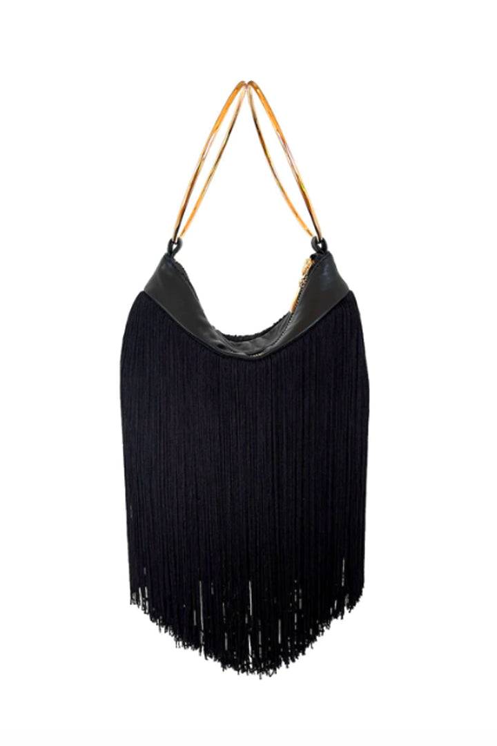 Black leather fringe bag sale