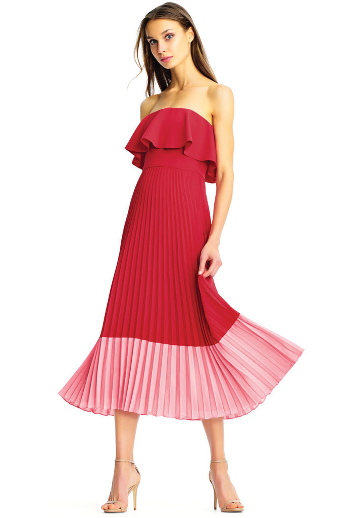 Ren and pink pleated dress by Aiden Mattox