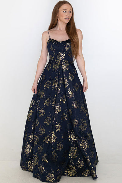 Navy floral prom outlet dress