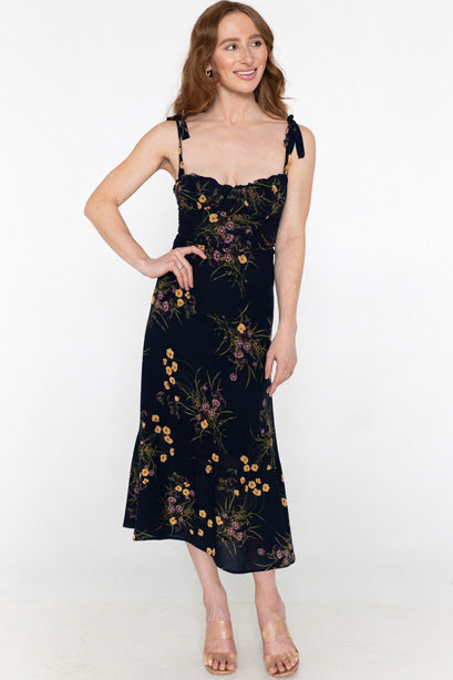 Hotsell Reformation Black Floral Short Sleeve Midi Dress